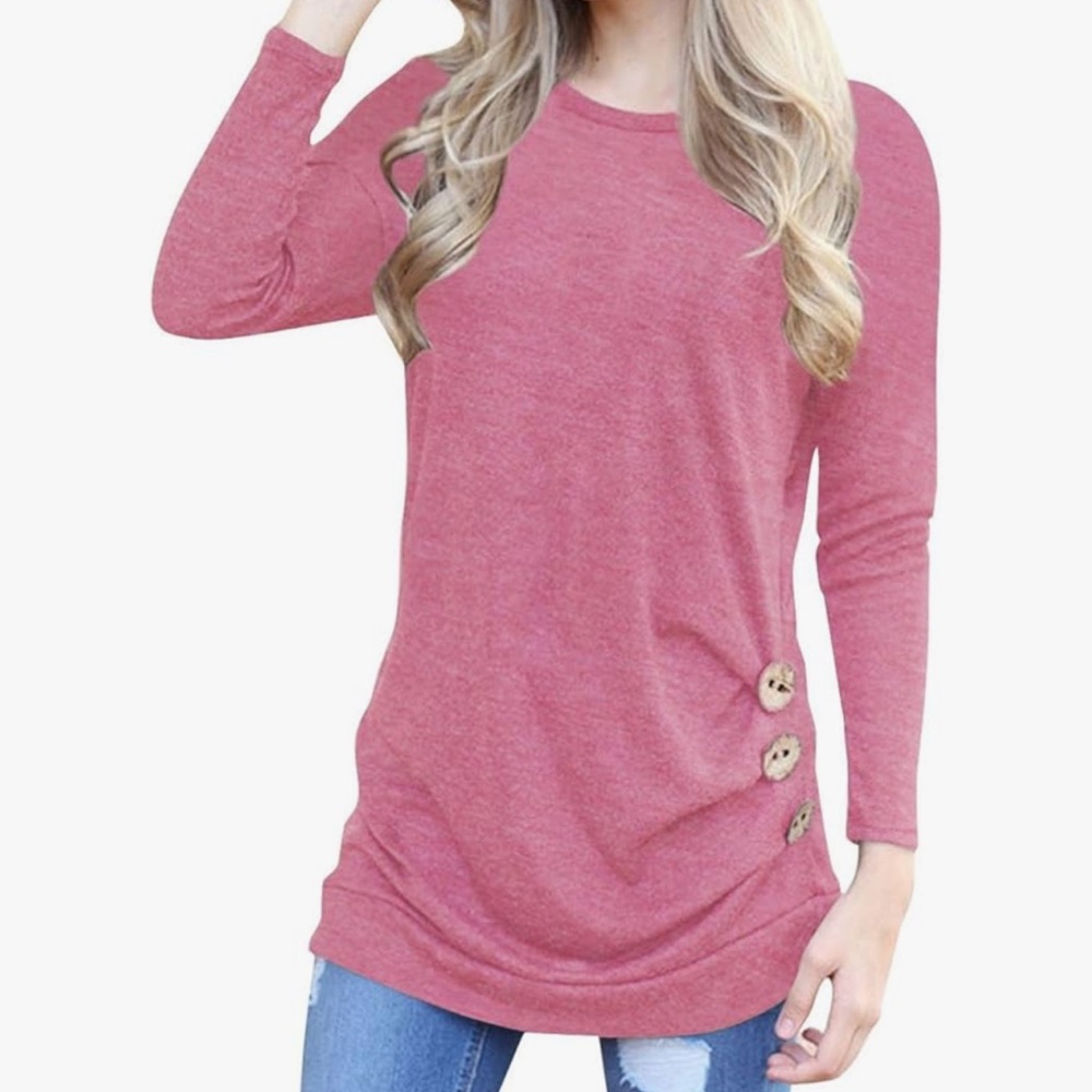 Women's Pink Long Sleeve Top with Button Detail